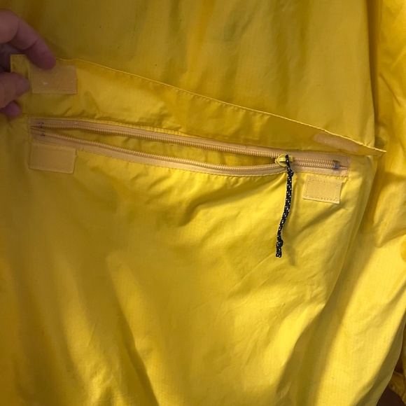 REI bright yellow raincoat (no hood, long in back for rear-end coverage) pockets - Picture 7 of 13